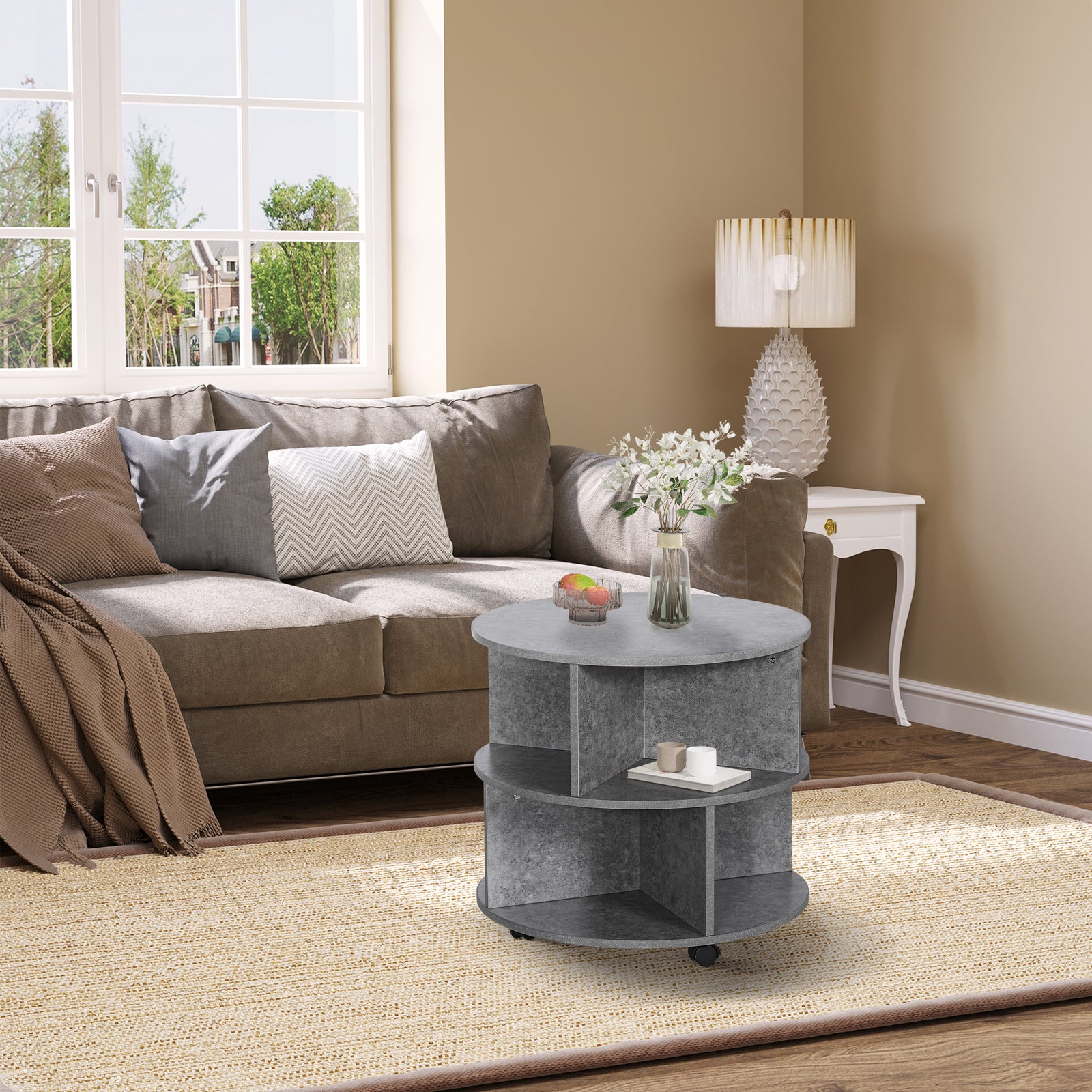 2 Tier Round Coffee Table With Shelves
