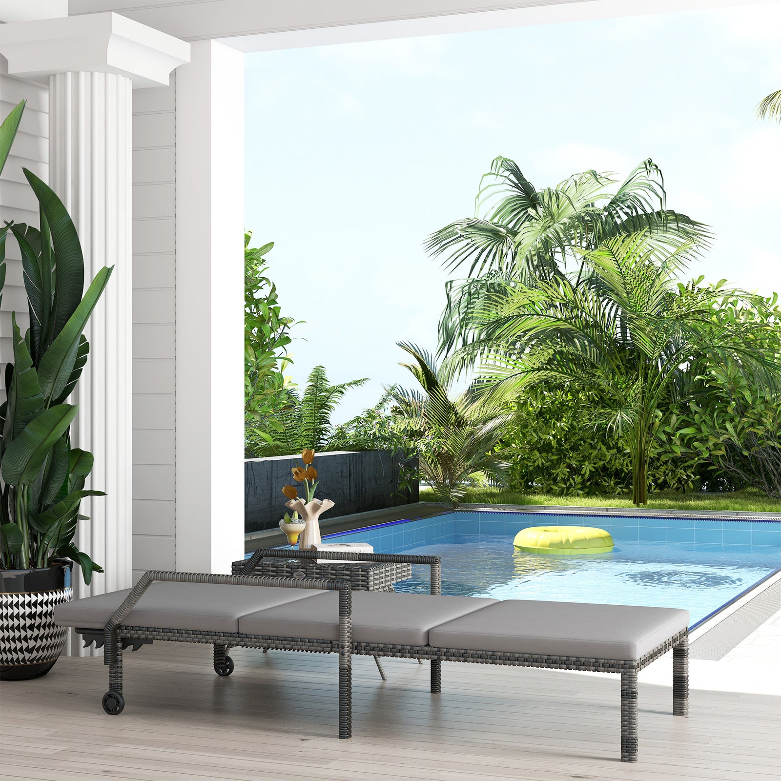 Rattan Wicker Chaise Lounger W/ Adjustable Backrest | Gray