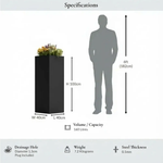 Zinc Galvanised Tall Square Planter | 40cm x 40cm x 100cm | Matte Black