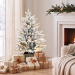 HOMCOM 90 Cm Prelit Flocked Table Christmas Tree, Base Stand, Green White