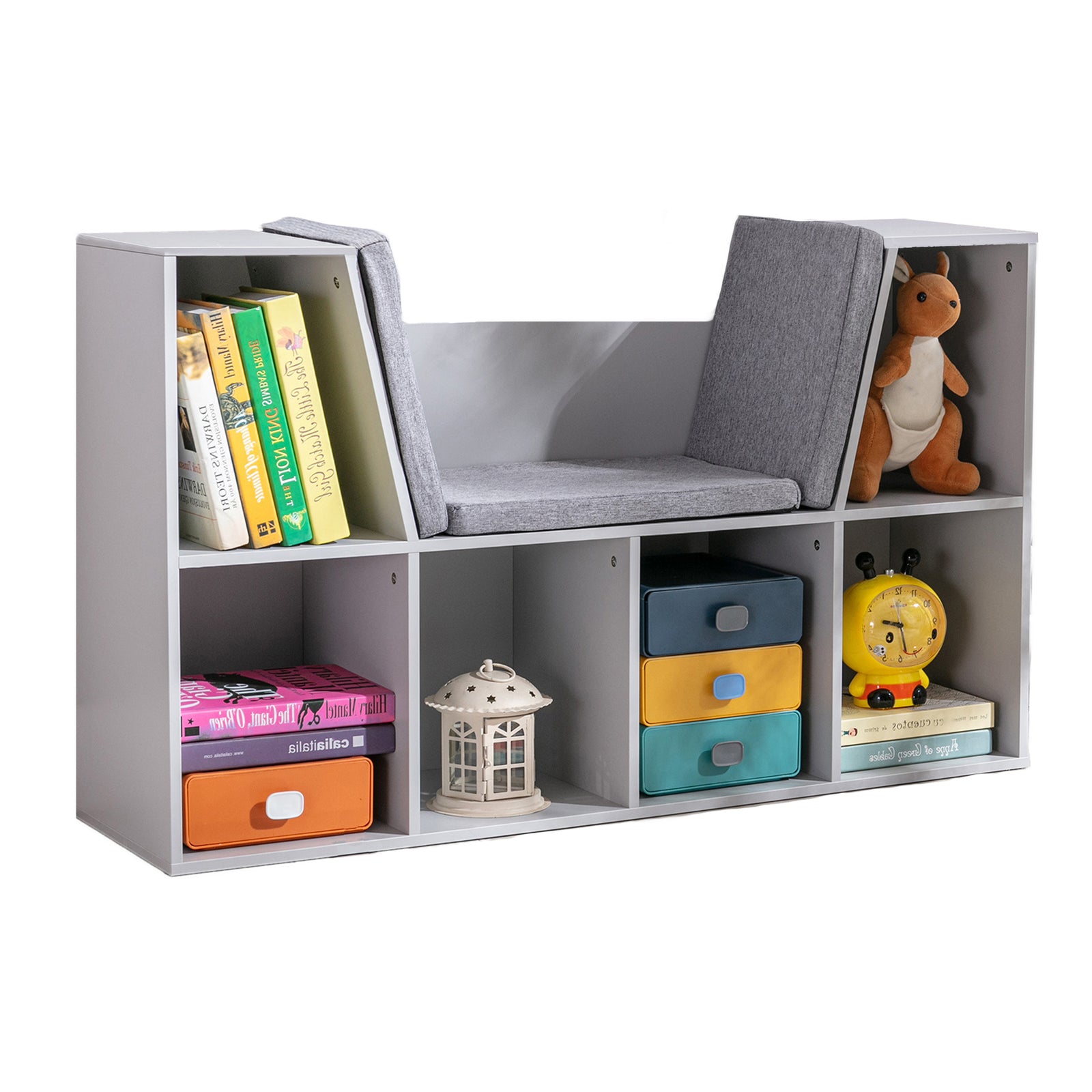 Kids Cabinet W/ Six Compartments For Toys, Clothes, Books - Grey