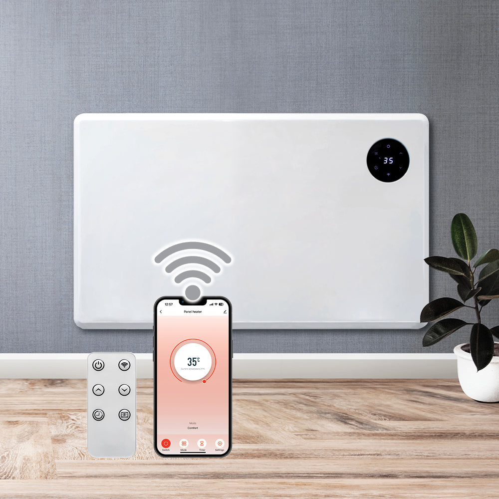 Wifi Smart Electric Radiator Panel Heater White Wall Mounted Or Floor Standing Bathroom Safe Timer And Thermostat | 1200w | White