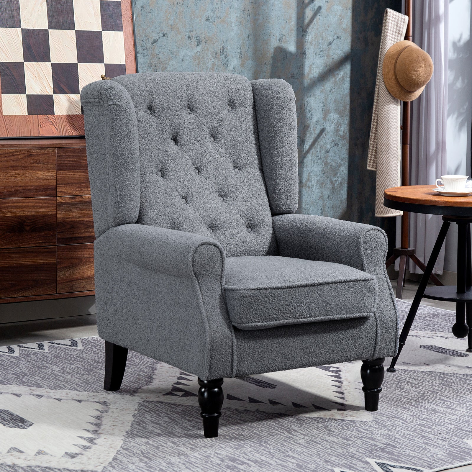 Accent Armchair Home Furniture Retro Tufted Club Wood | One Size | Grey