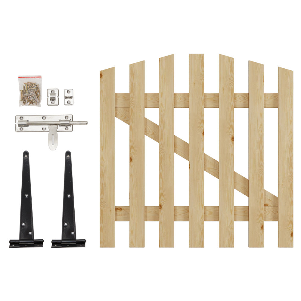 90x90cm Rustic Spruce Wooden Garden Gate With Arch & Stainless Bolt Lock | 90cm x 90cm | Natural
