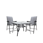 3 Pcs Bistro Set Glass Top Tempered Glass Garden Table With Foldable Chairs
