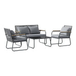 Breeins 4-piece Outdoor Pe Rattan Garden Furniture Set With Loveseat, 2 Armchairs & Glass Coffee Table, Cushioned Patio Conversation Set For Garden, Balcony & Backyard