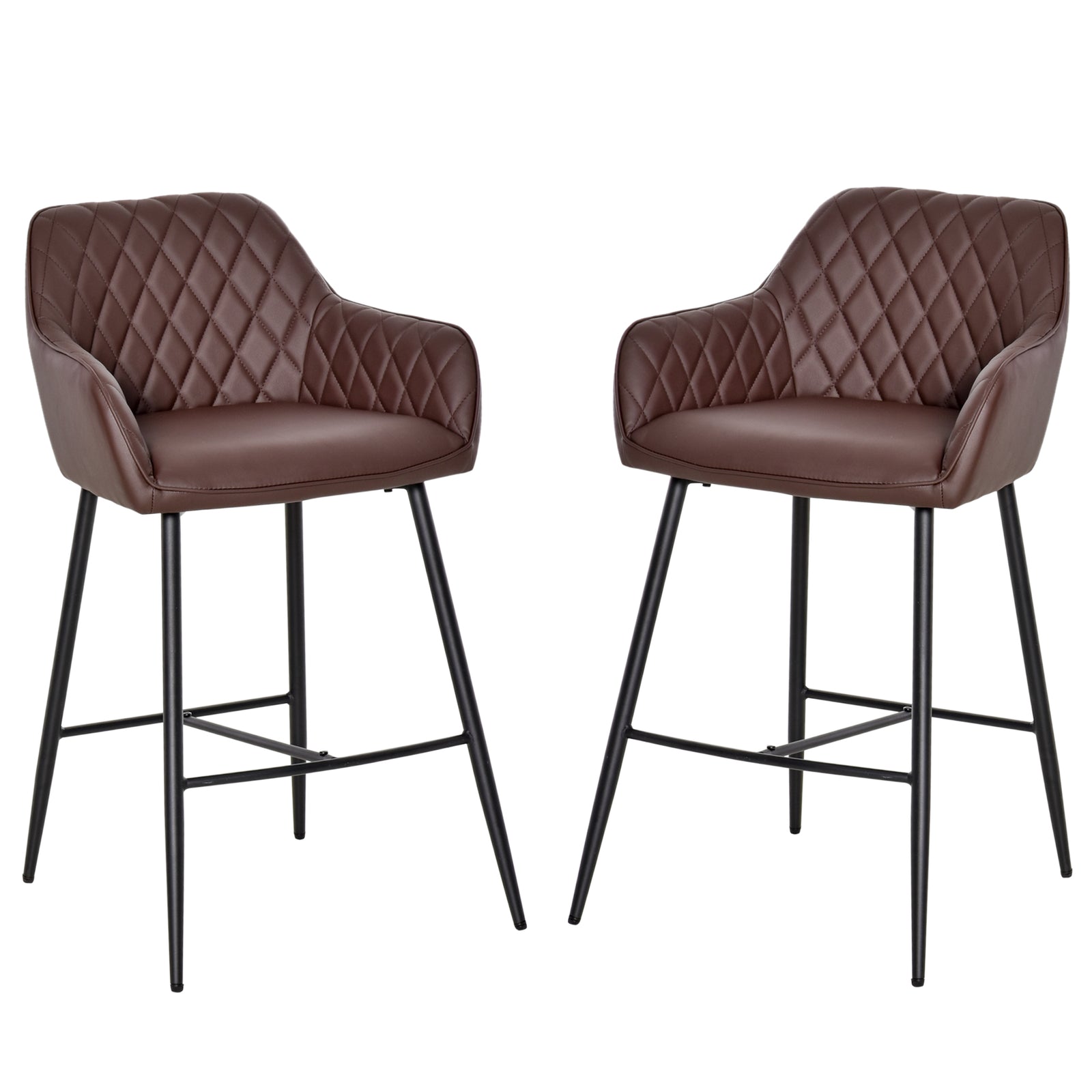 Set Of 2 Retro Pu Leather Bar Chairs Metal