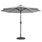 3m Solar Led Patio Umbrella, Outdoor Parasol With 16 Led Tubes, Crank Lift & Push Button Tilt With Cement Base | One Size | Light Grey