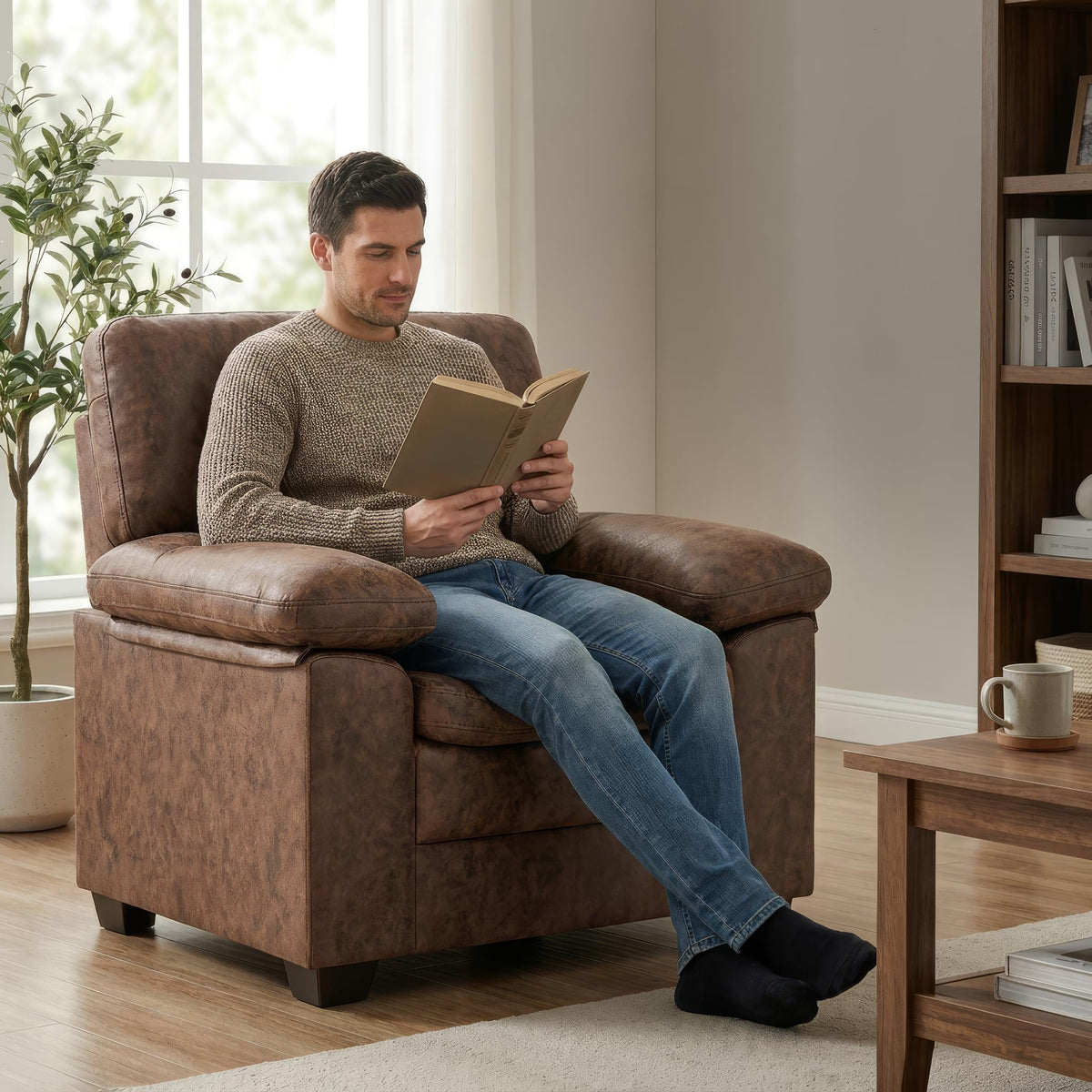 Oxford Faux Leather Sofa 1 Seater | Brown