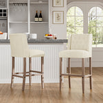 Elegant Set Of 2 Bar Stools Linen Tufted With Wood Legs & Low Back | Beige