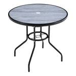 Round Garden Tempered Glass Wood Grain Coffee Table - 80cm Dia X 72cm