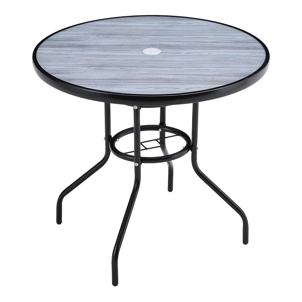 Round Garden Tempered Glass Wood Grain Coffee Table - 80cm Dia X 72cm