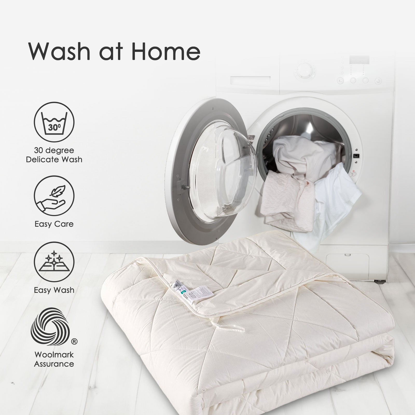 Premium Light Wool Duvet - Cool & Washable | Double | White