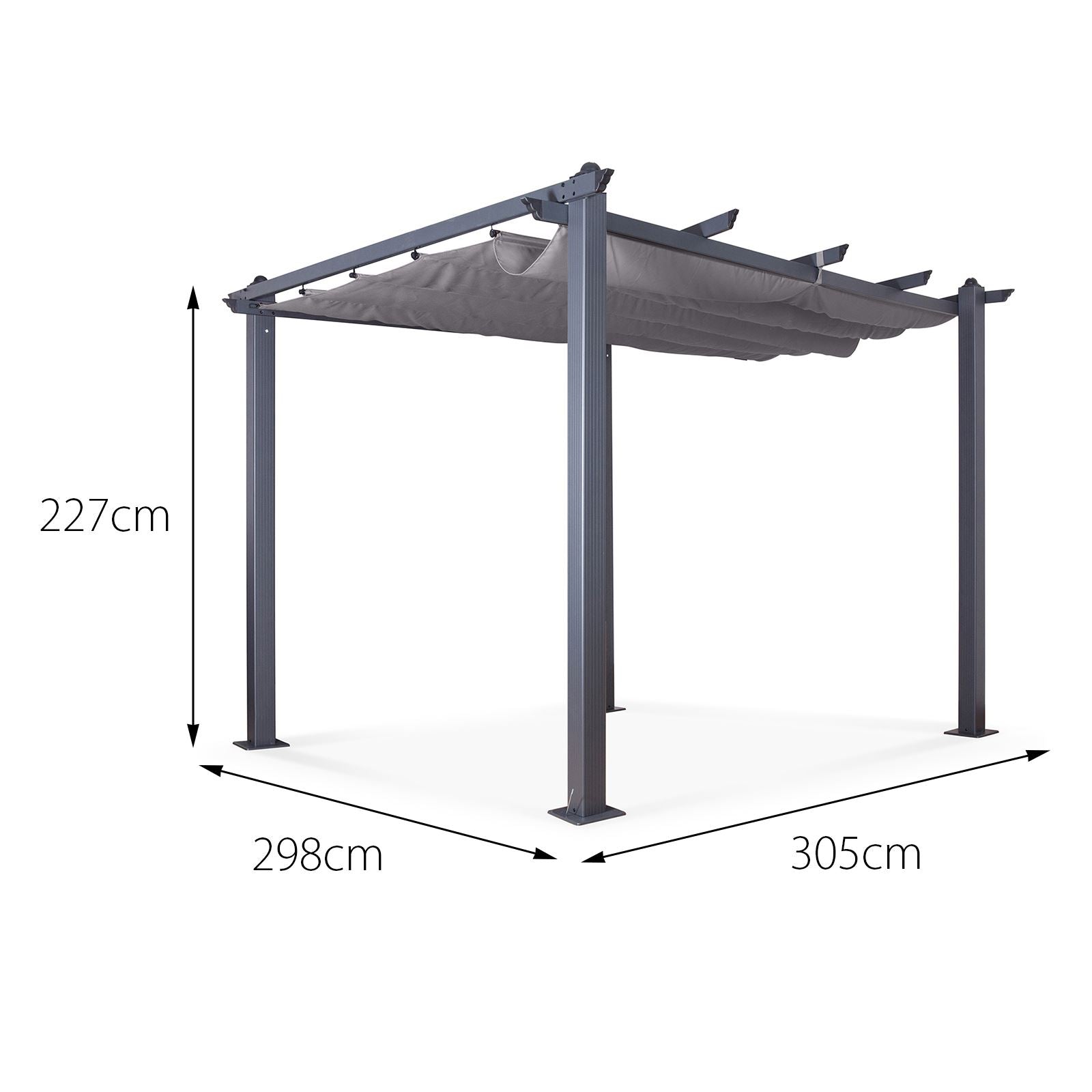 Acorn Aluminium 3m Square Pergola Gazebo | 3m x 3m | Grey