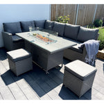 The Croft 8 Seat Corner Gas Firepit Rattan Dining Set | Grey