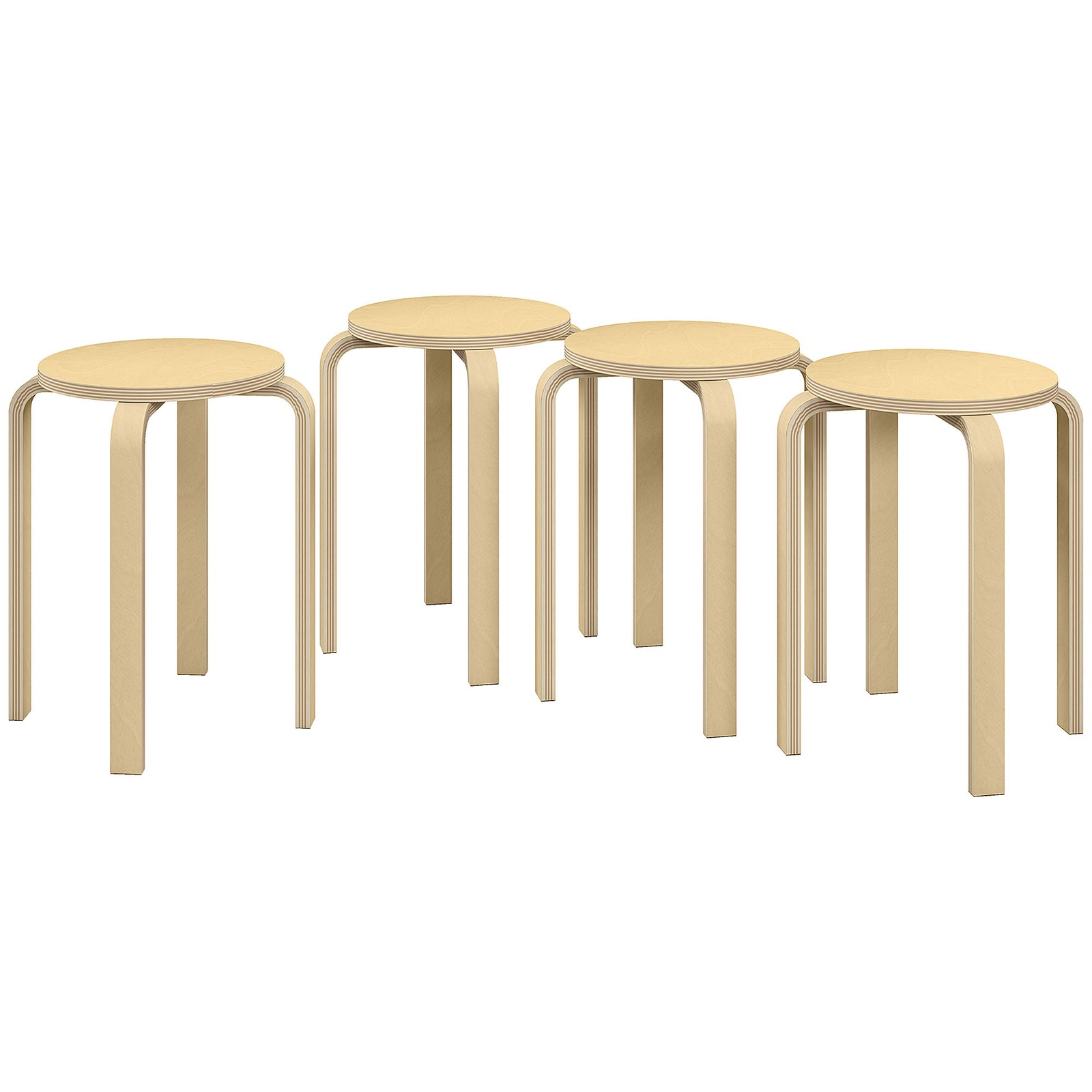 HOMCOM Stackable Stools Set Of 4, Round Backless Stools For Kitchen