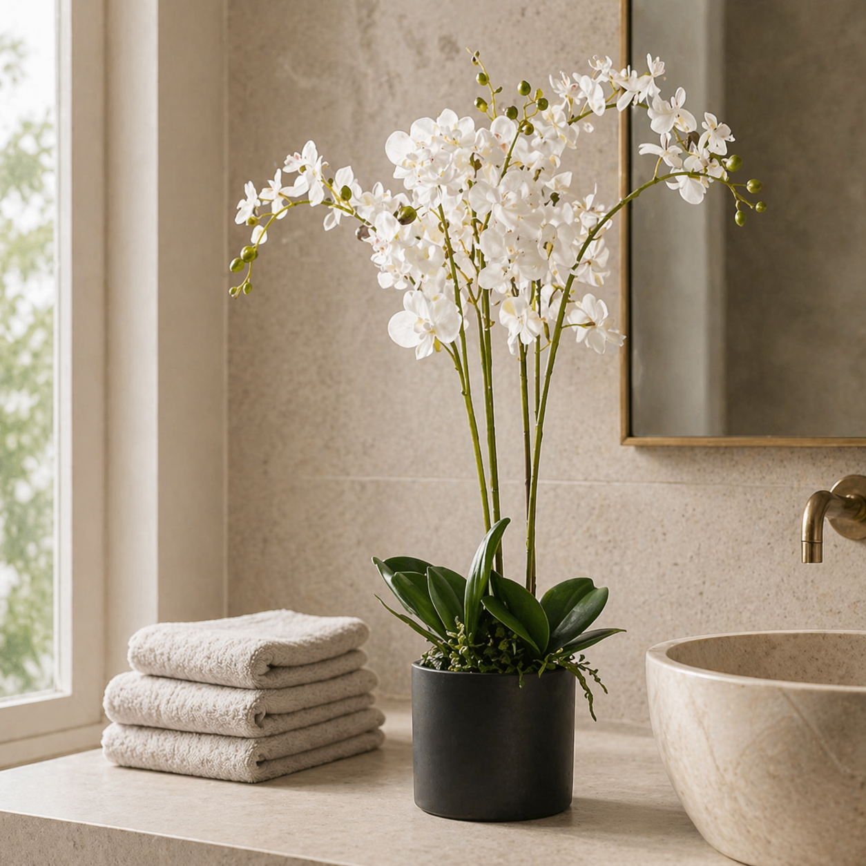 60cm  Design Uk Realistic Artificial Orchid Flower Display In Pot