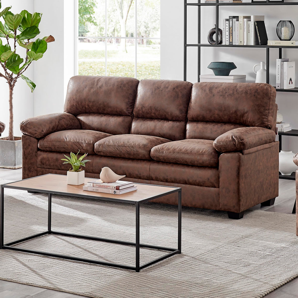 Oxford Faux Leather Sofa 3 Seater | Brown