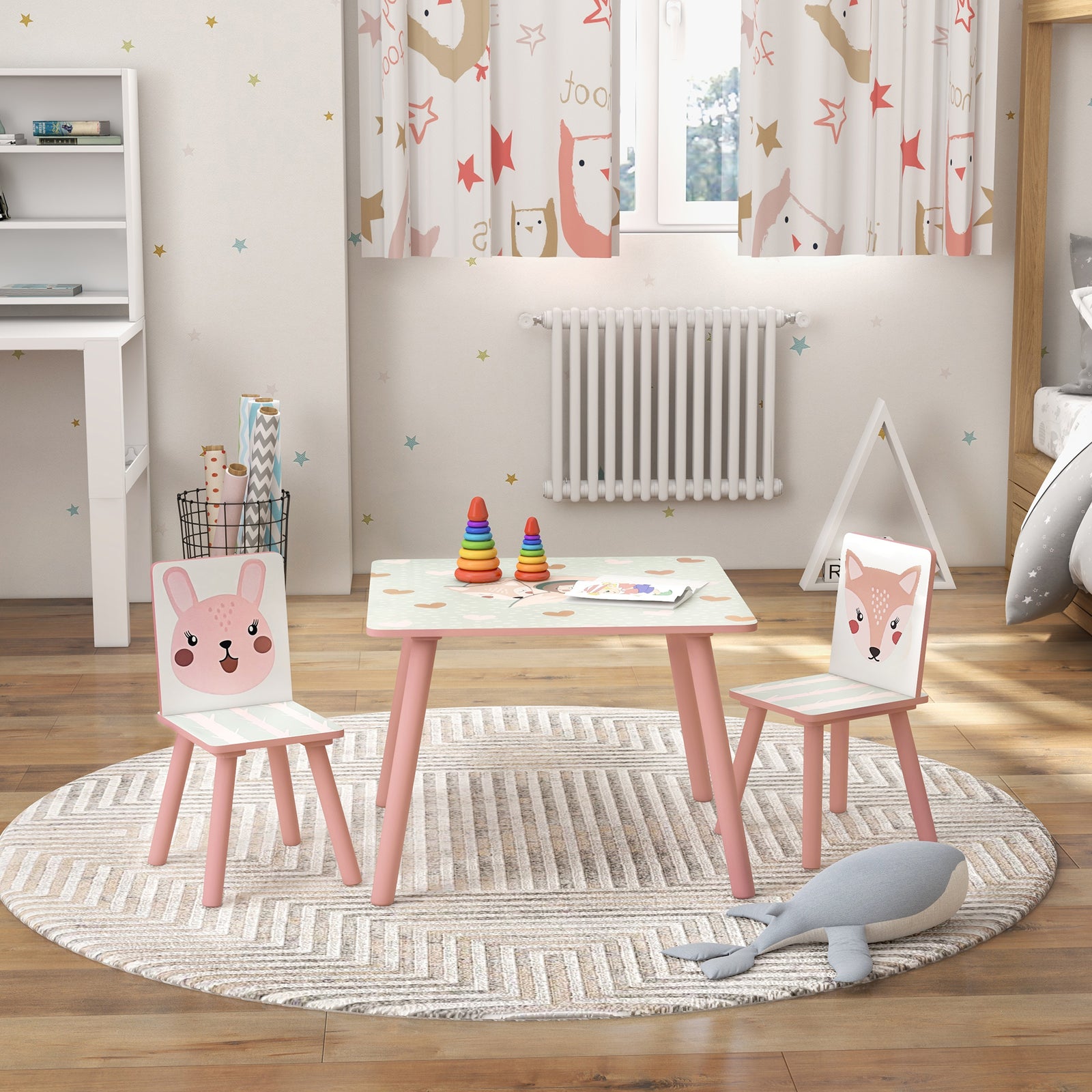 Kids Table And Chairs, Children Desk With 2 Chairs | Pink
