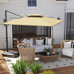 Garden Cantilever Parasol W/ Weighted Base Tilt Crank | Khaki