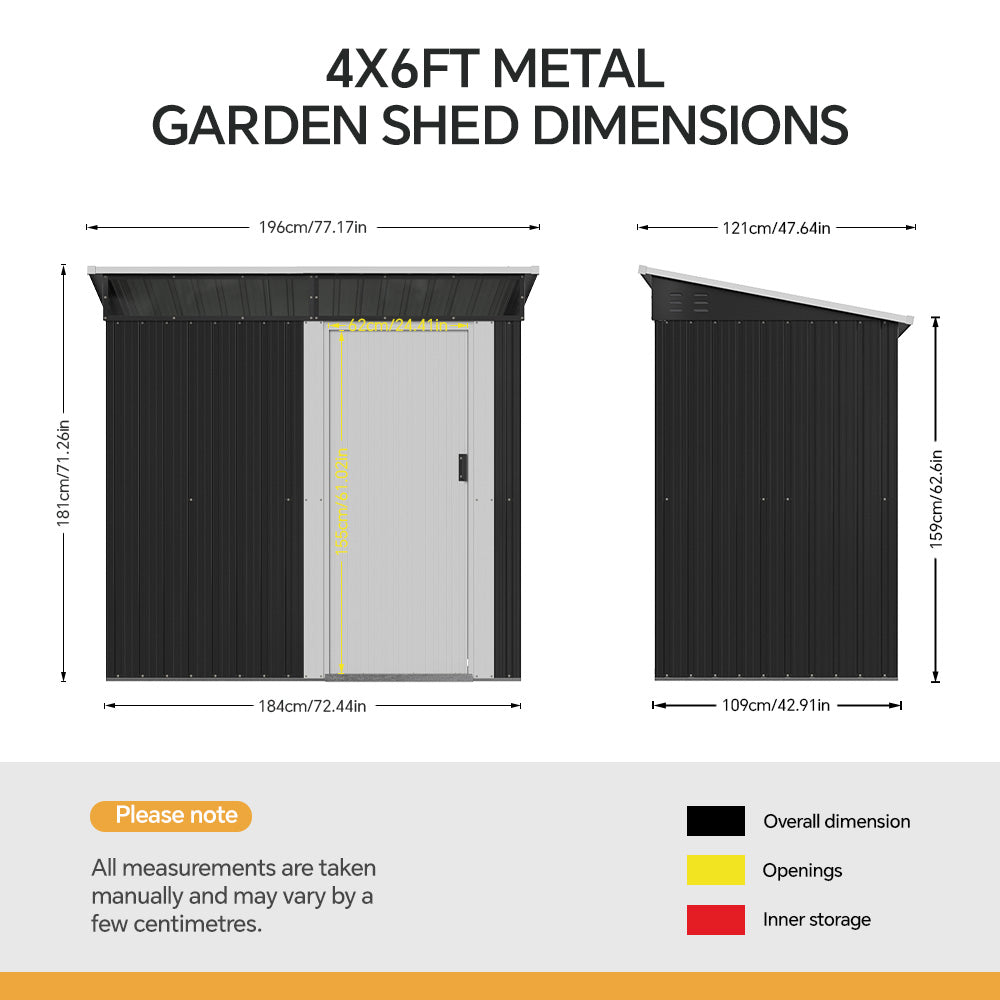 4x6ft Metal Garden Tool Shed With Sliding Door & Pent Roof – Durable Outdoor Storage With Foundation