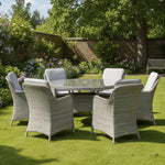 Hampton Rattan 6 Seat Dining Set In Dove Grey | Light Grey