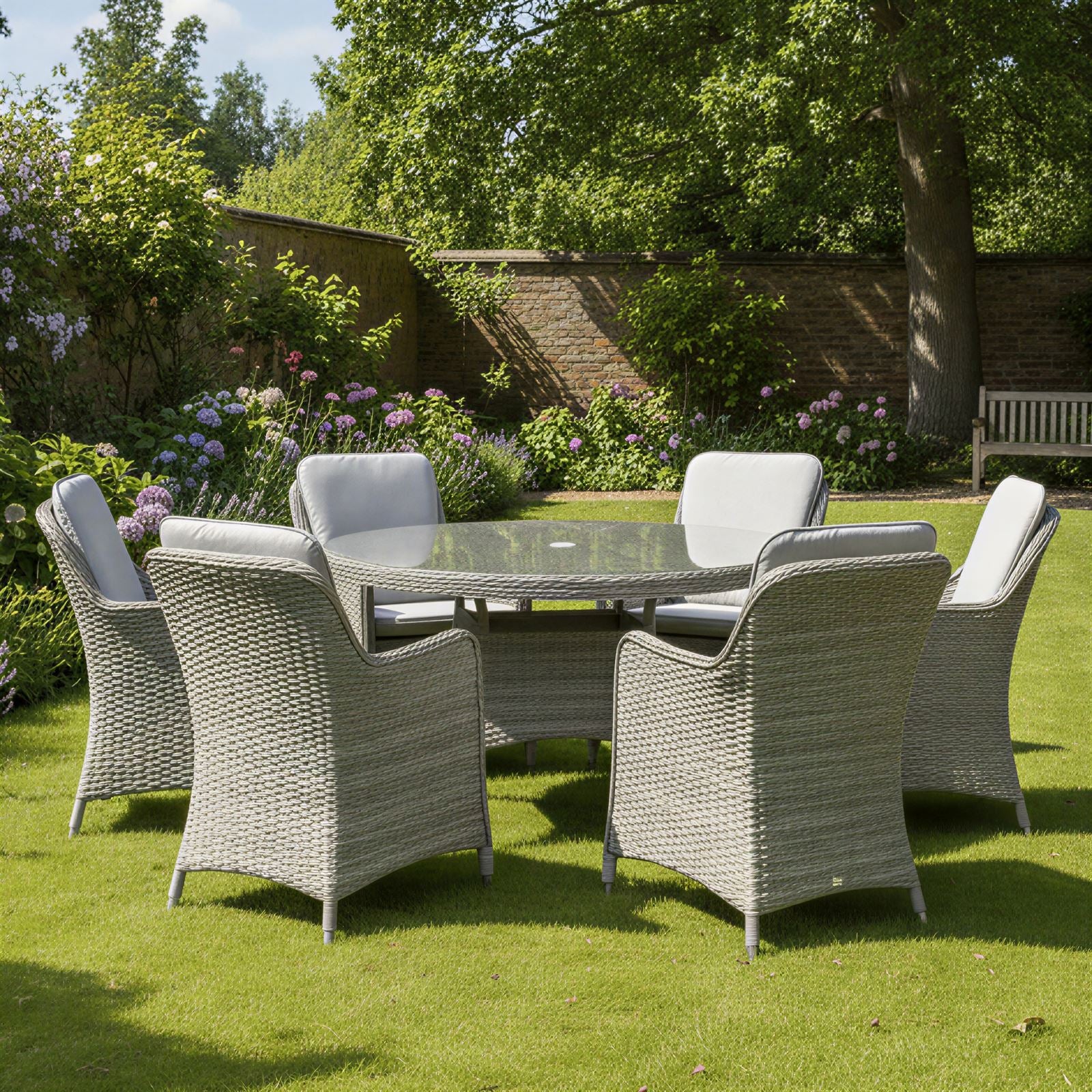 Hampton Rattan 6 Seat Dining Set In Dove Grey | Light Grey
