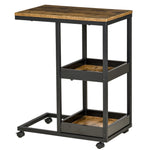 Industrial C-shaped Side Table With 3-tier Storage