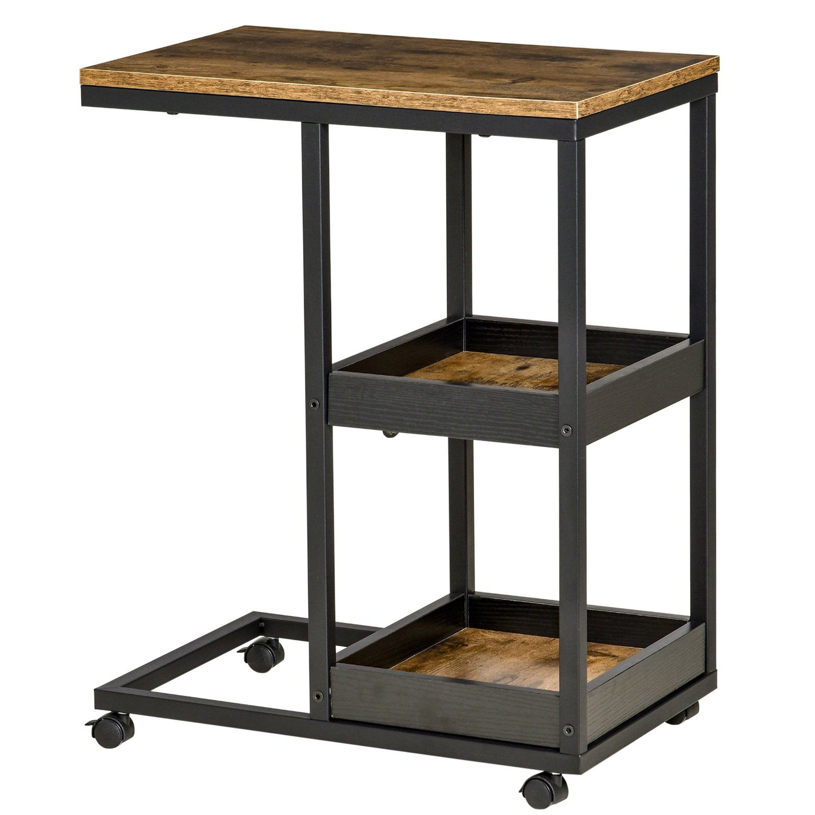 Industrial C-shaped Side Table With 3-tier Storage