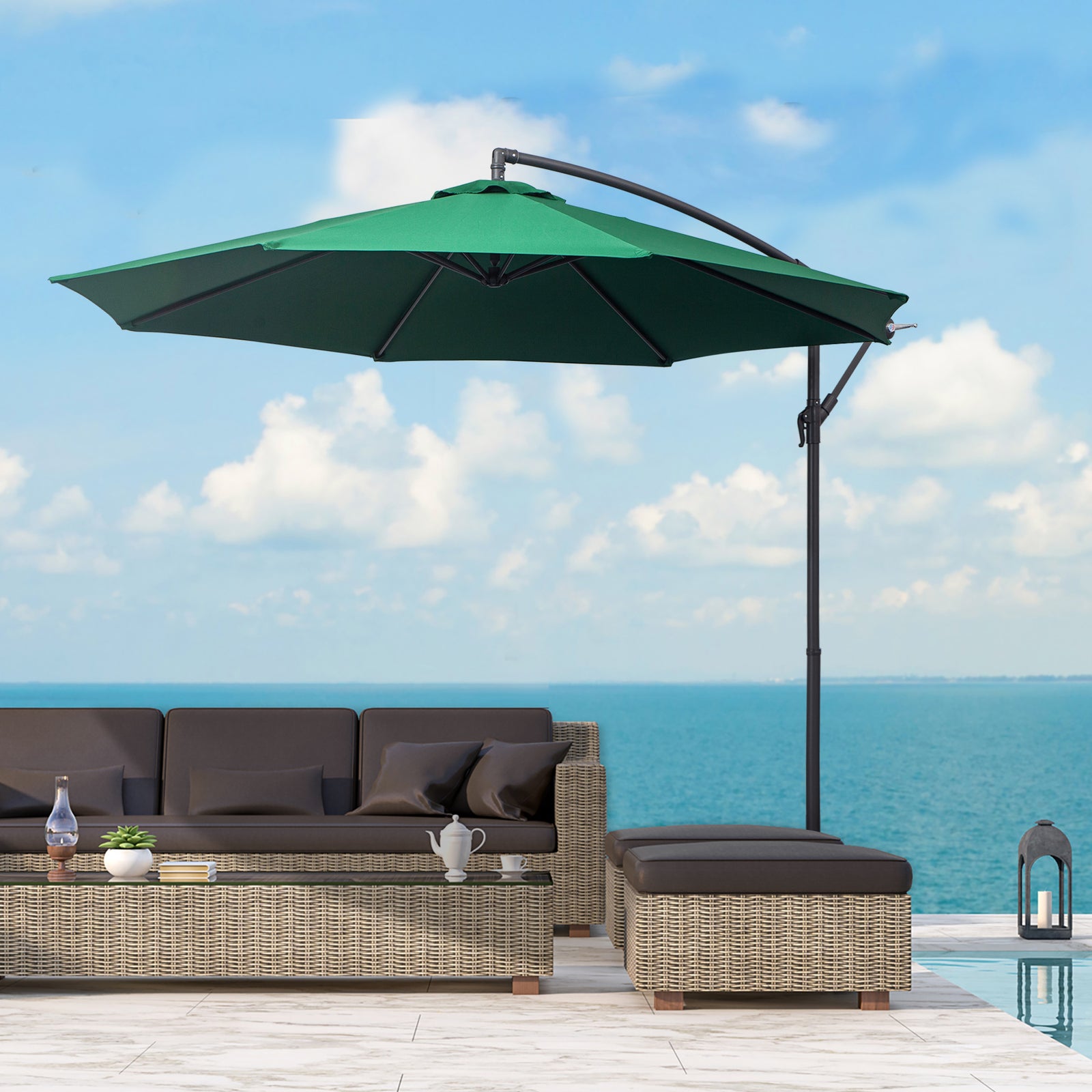 3m Garden Banana Parasol W/ Crank Handle | Green