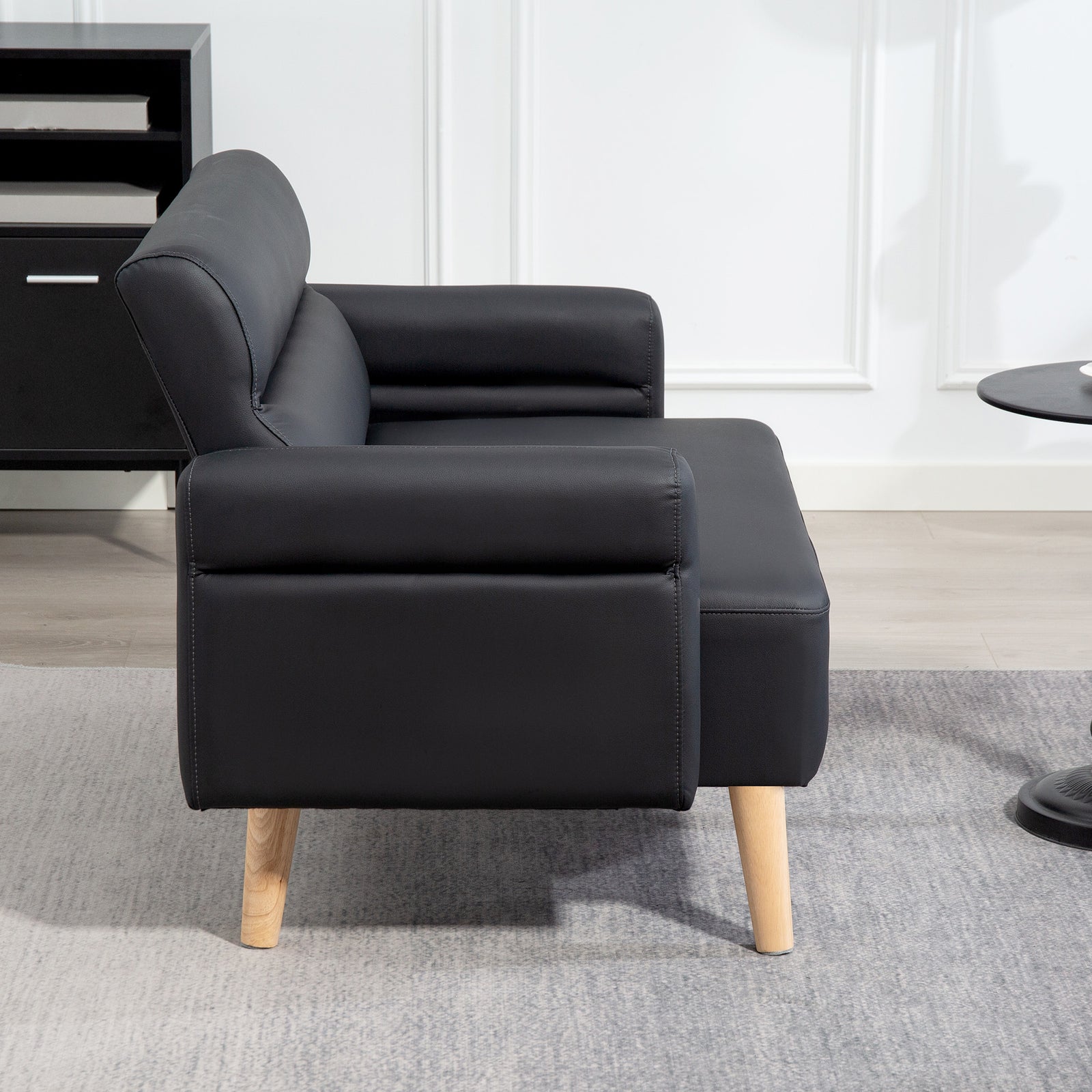2 Seater Sofa Settee, Modern Faux Leather Couch With Wood Legs