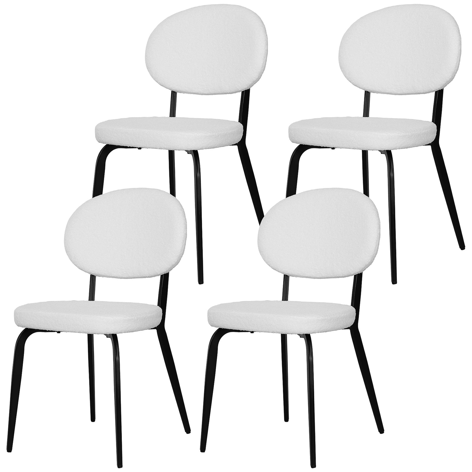 Set Of 4 Sherpa Dining Chairs Boucle Kitchen Chairs | One Size | White