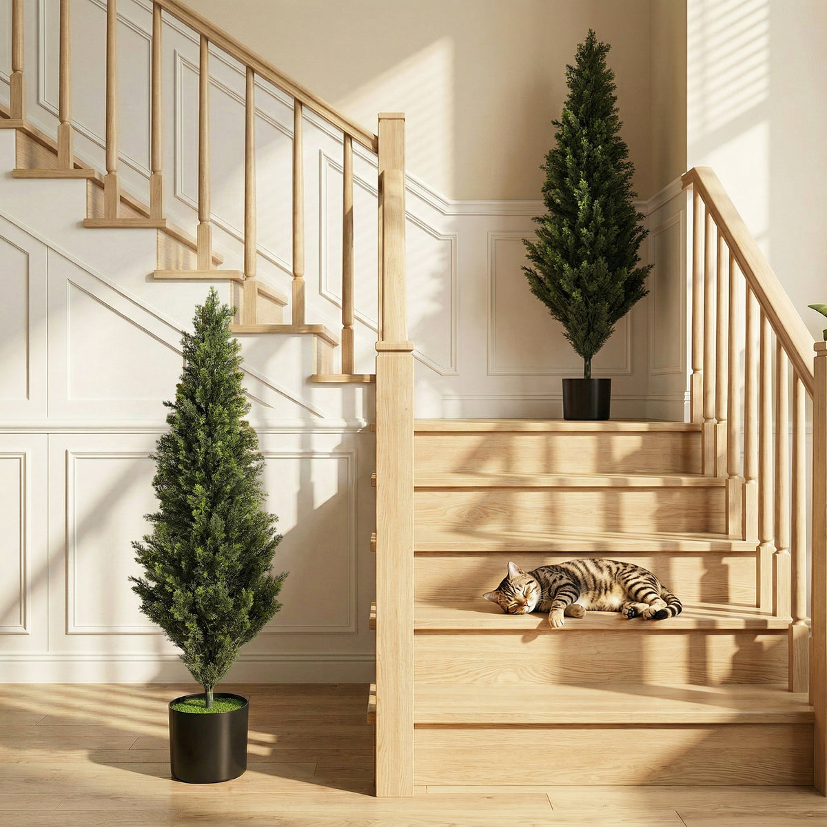 HOMCOM Set Of 2 Decorative Artificial Plants Cypress In Weighted Pot