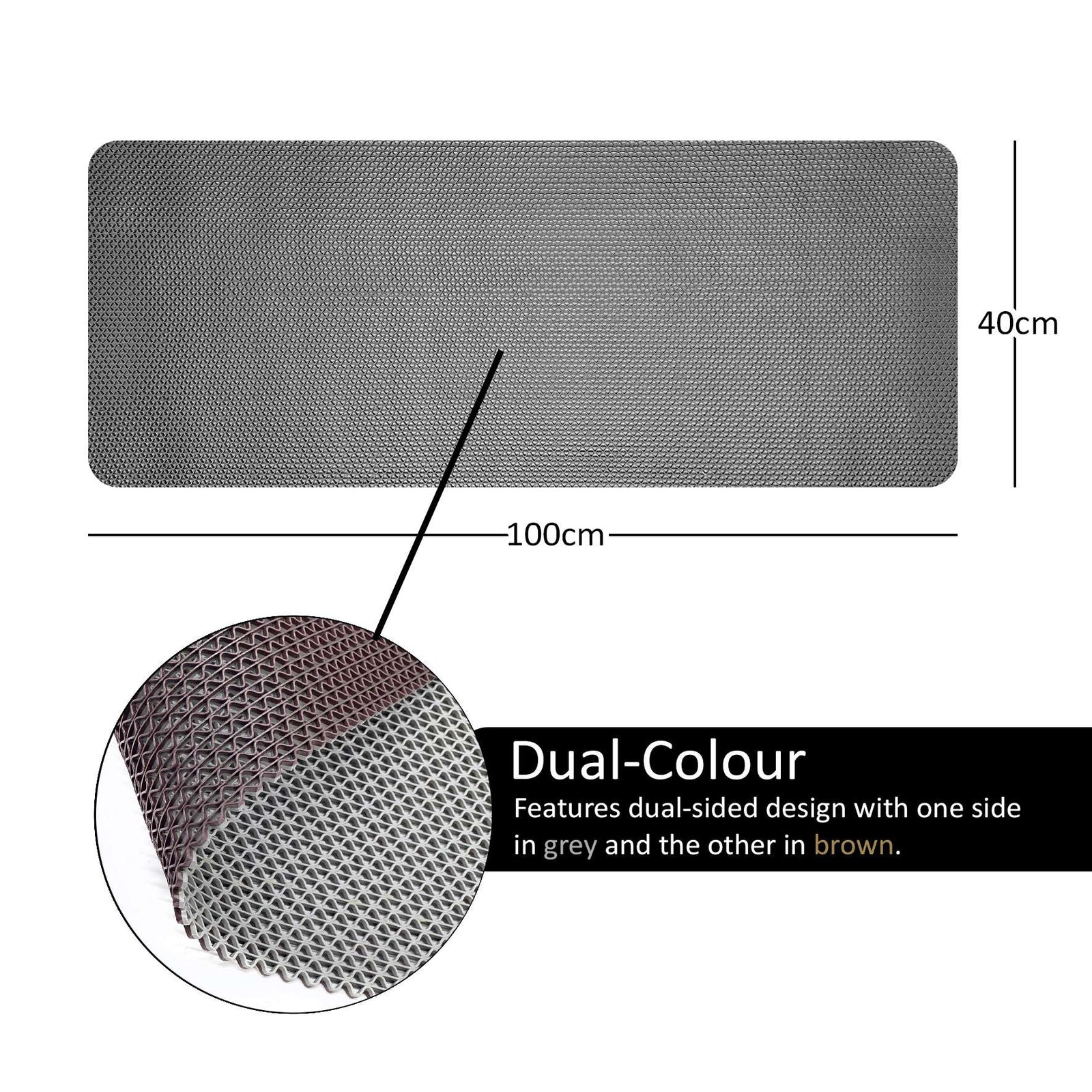 Reversible Pvc Shower Mat In Dual-colour | 100cm x 40cm | Brown & Grey