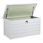 350l Lockable Steel Storage Box – Weatherproof Outdoor Garden Tool Chest Durable Waterproof Yard Storage Container | White