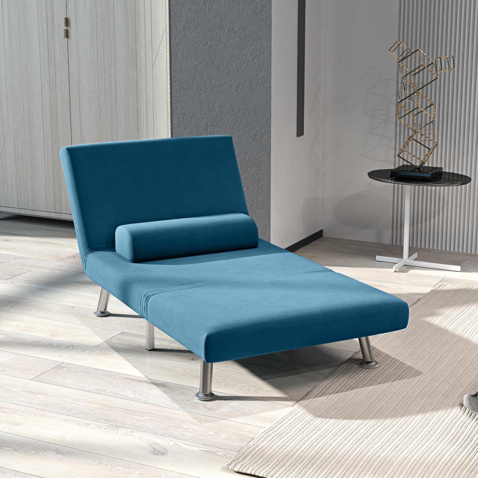 Single Sofa Bed Folding Chair Bed Metal Frame Padding Pillow | Blue
