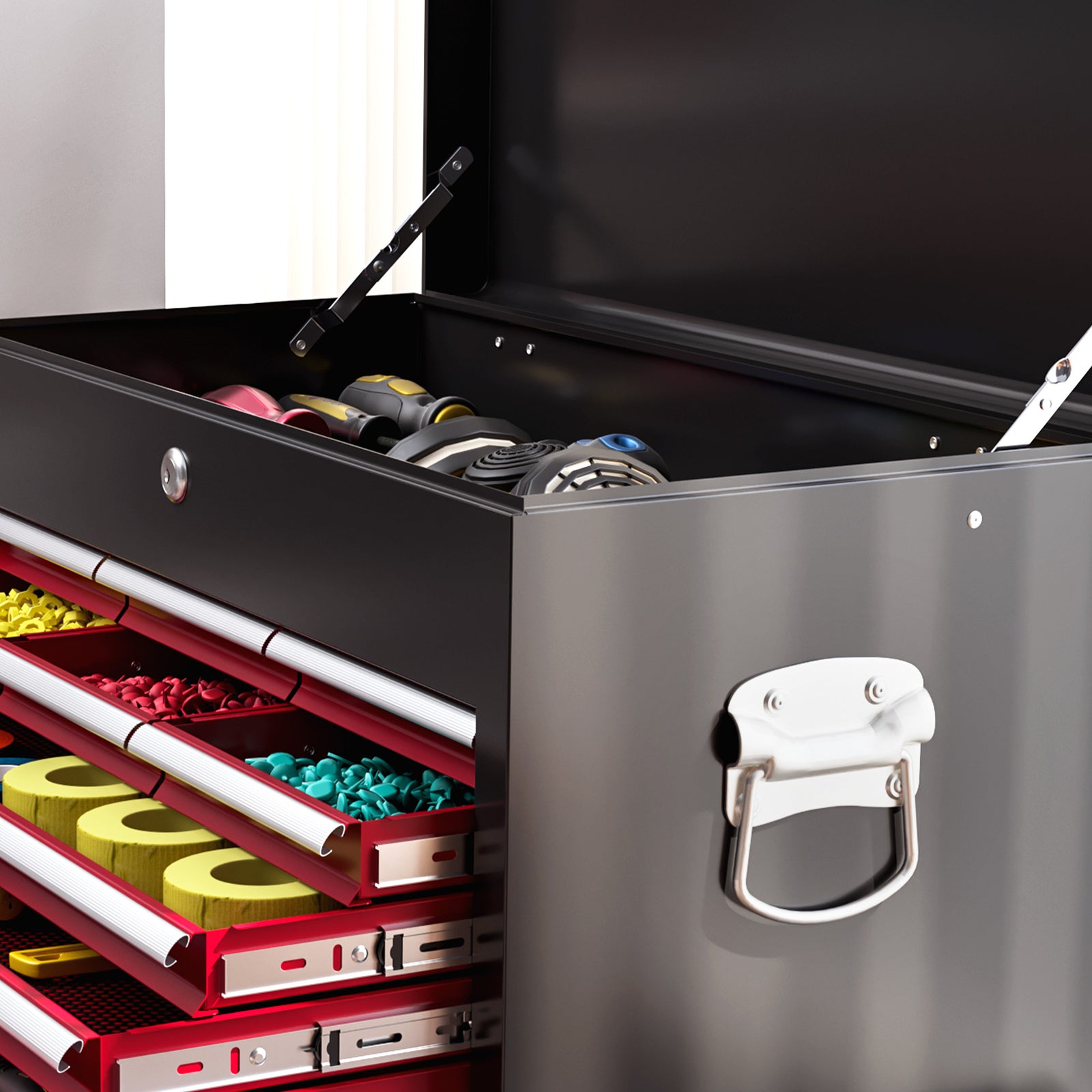 14 Drawer Tool Cabinet, Lockable, Wheels | Red
