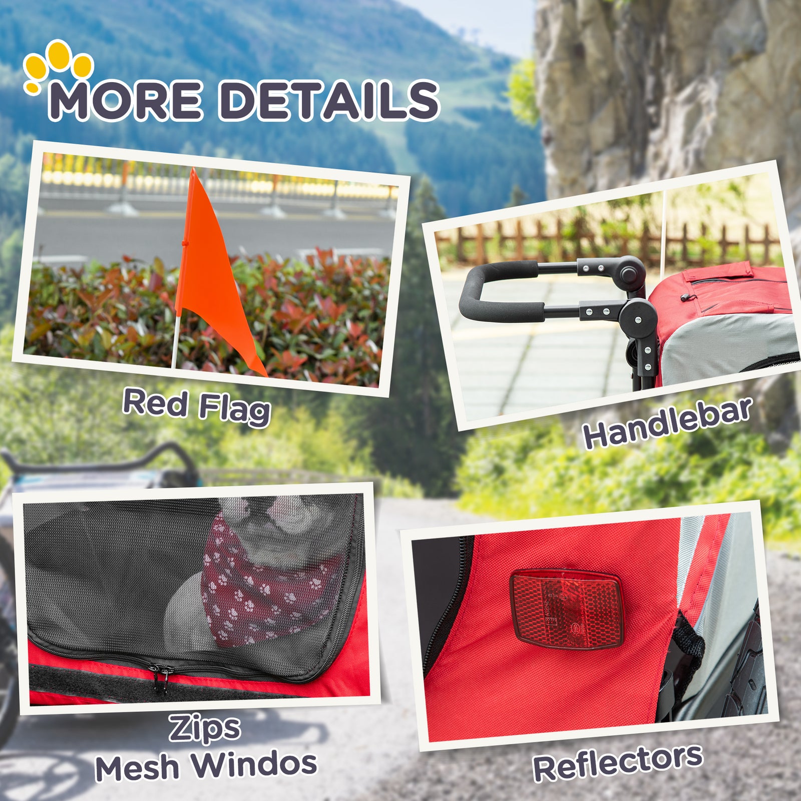 Pawhut 2-in-1 Dog Bike Trailer Stroller W/ Universal Wheel Reflector Flag | Red