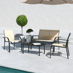 4pcs Patio Furniture Set Garden Sofa Glass Top Coffee Table | Beige