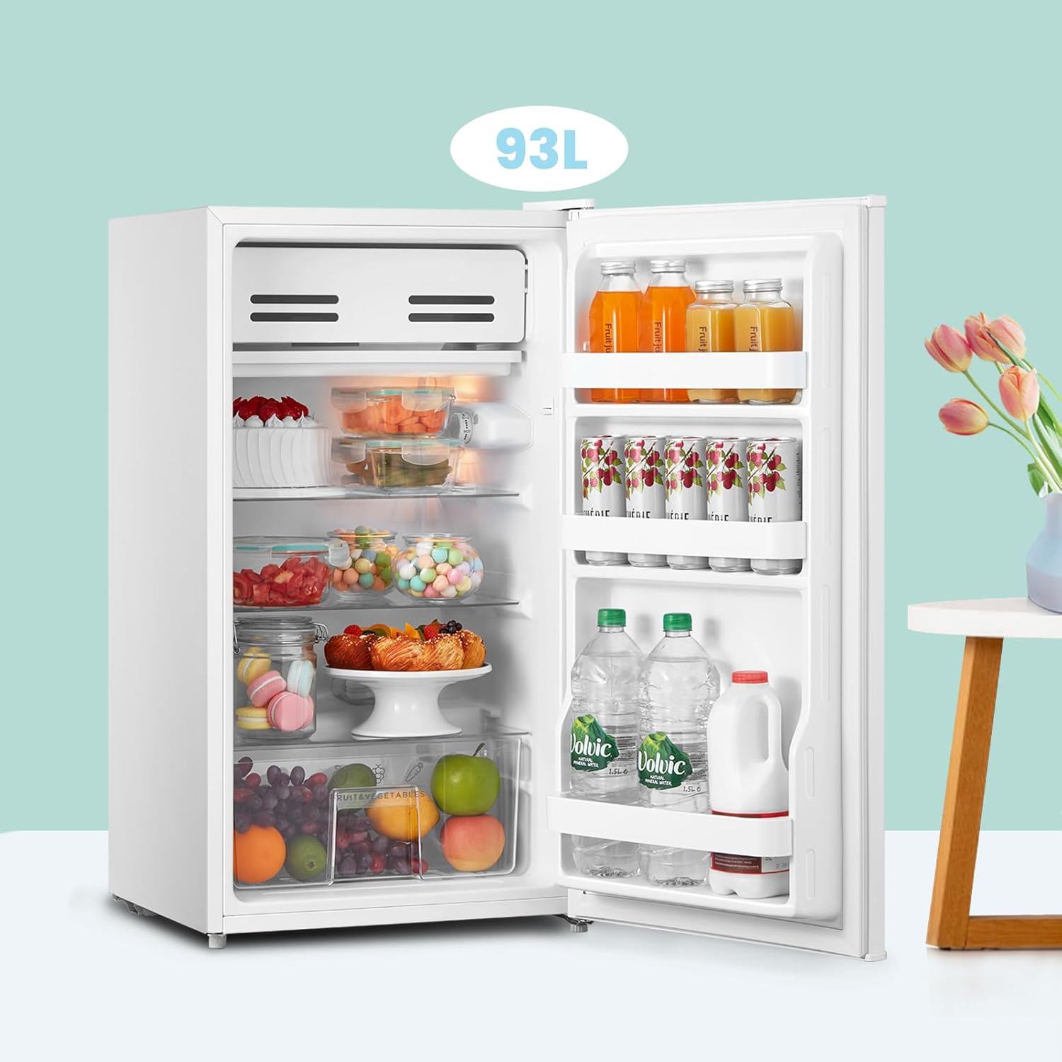 93l Compact Multi-layer Fridge With Cooler Box, 3 Removable Glass Shelves & Reversible Door | White