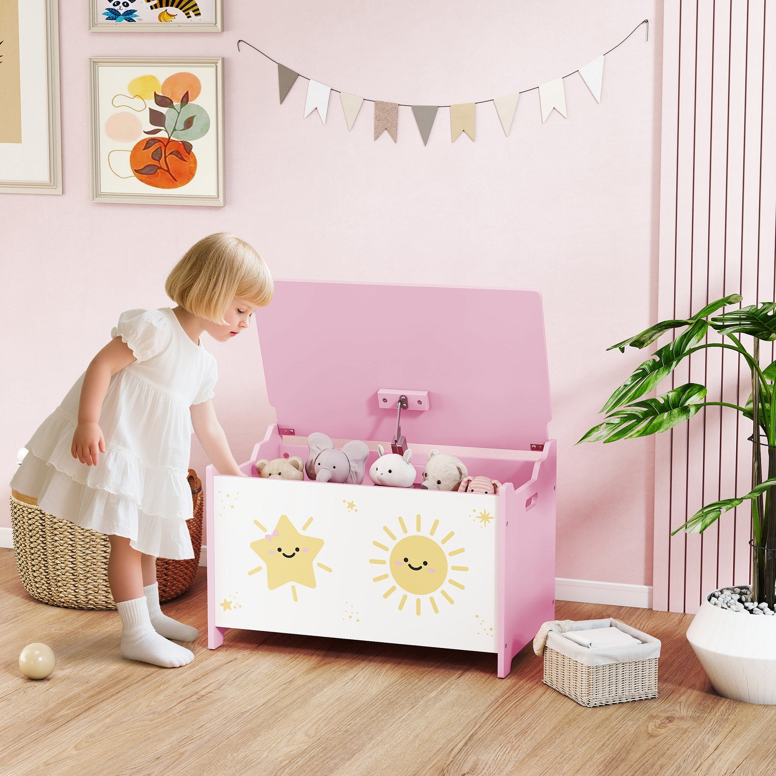 Toy Box With Lid, Safety Hinges For Kids, Nursery, Bedroom | Pink