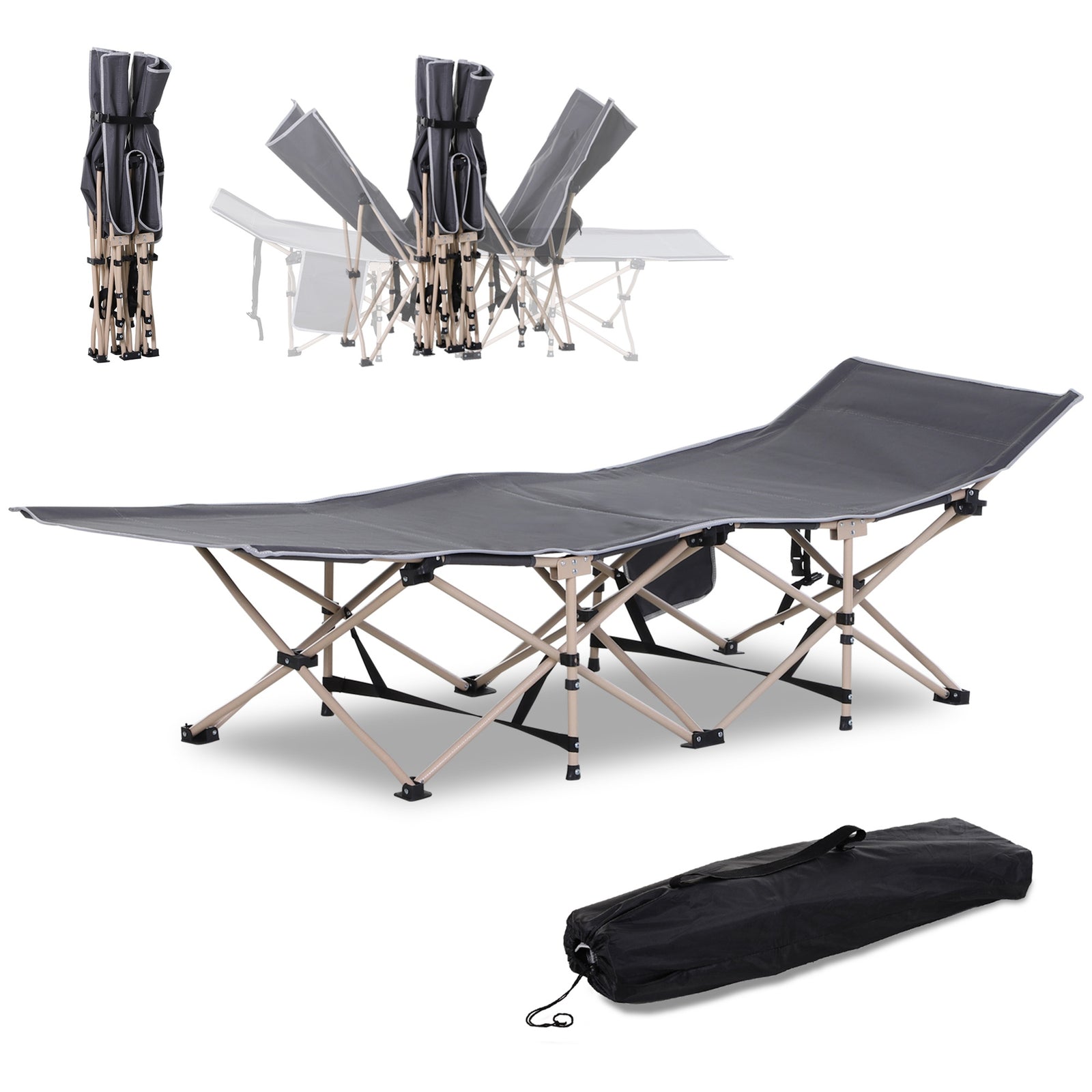 Single Person Folding Camping Cot Portable Camp Sleeping Bed | Gray