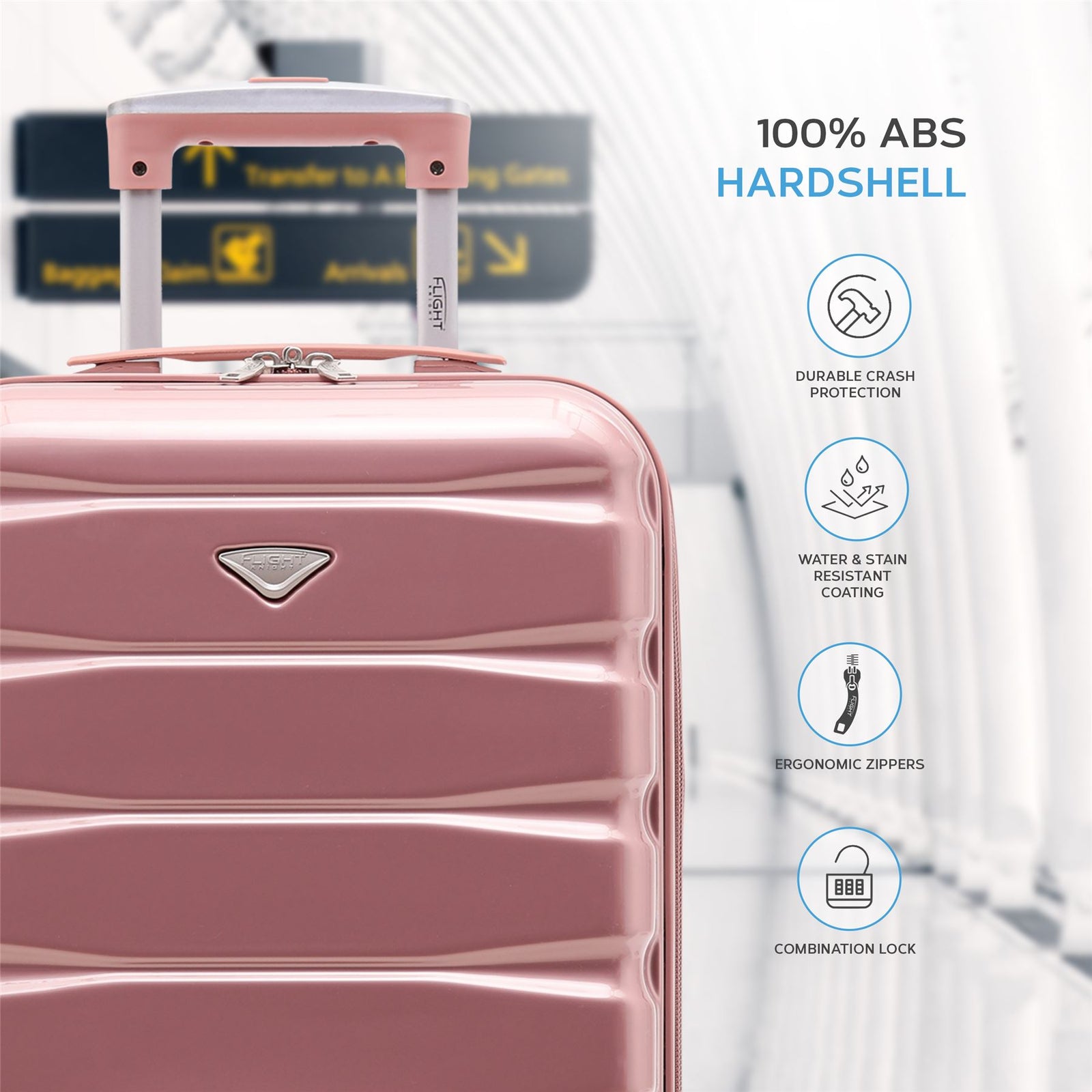 55x35x20cm Cabin Carry On Suitcase Hard Shell Overhead Luggage 100+ Airlines Approved | Cabin | Rose Gold