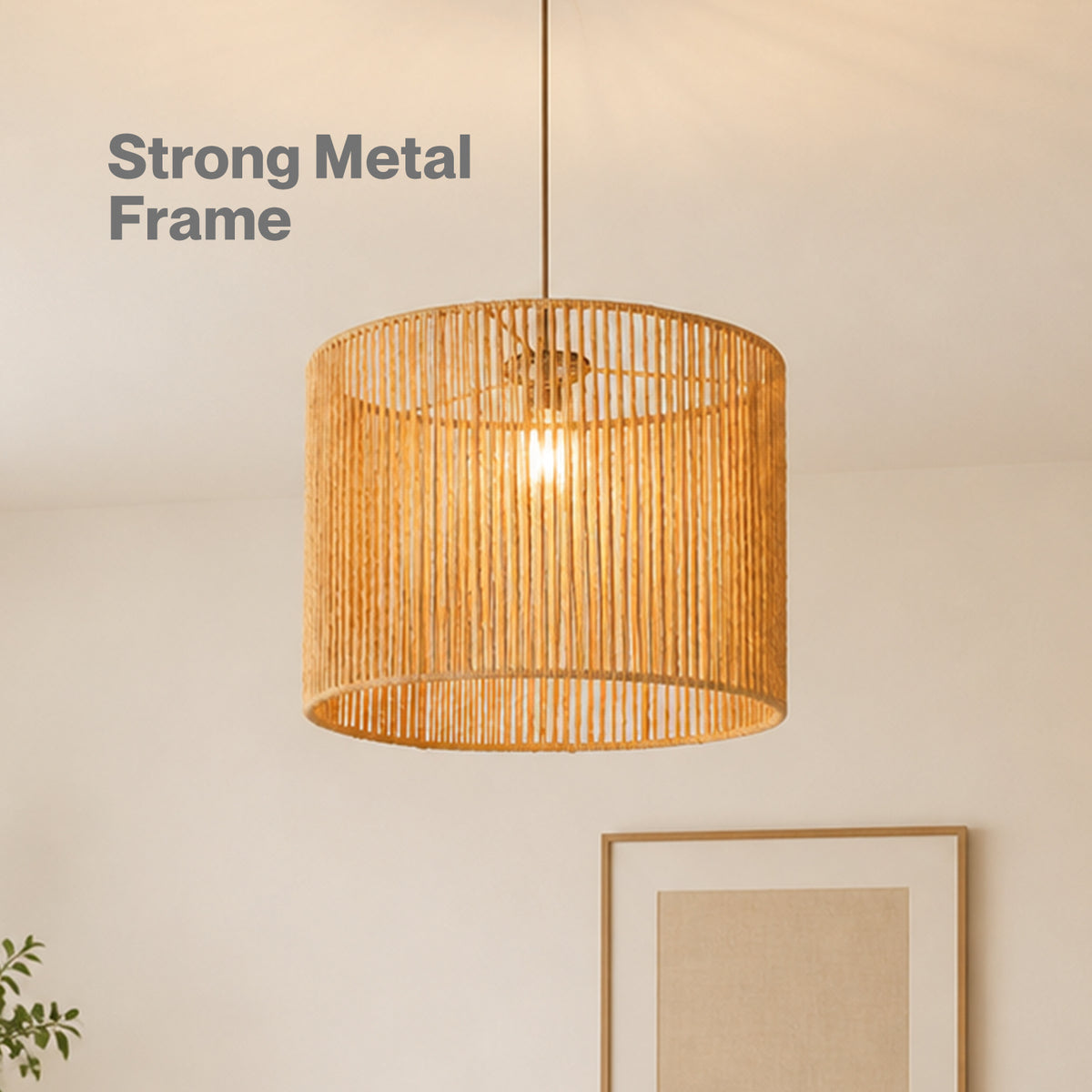 Emitto Lamp Shade Boho Woven Paper Rope Metal Frame Easy Fit Pendant Yellow