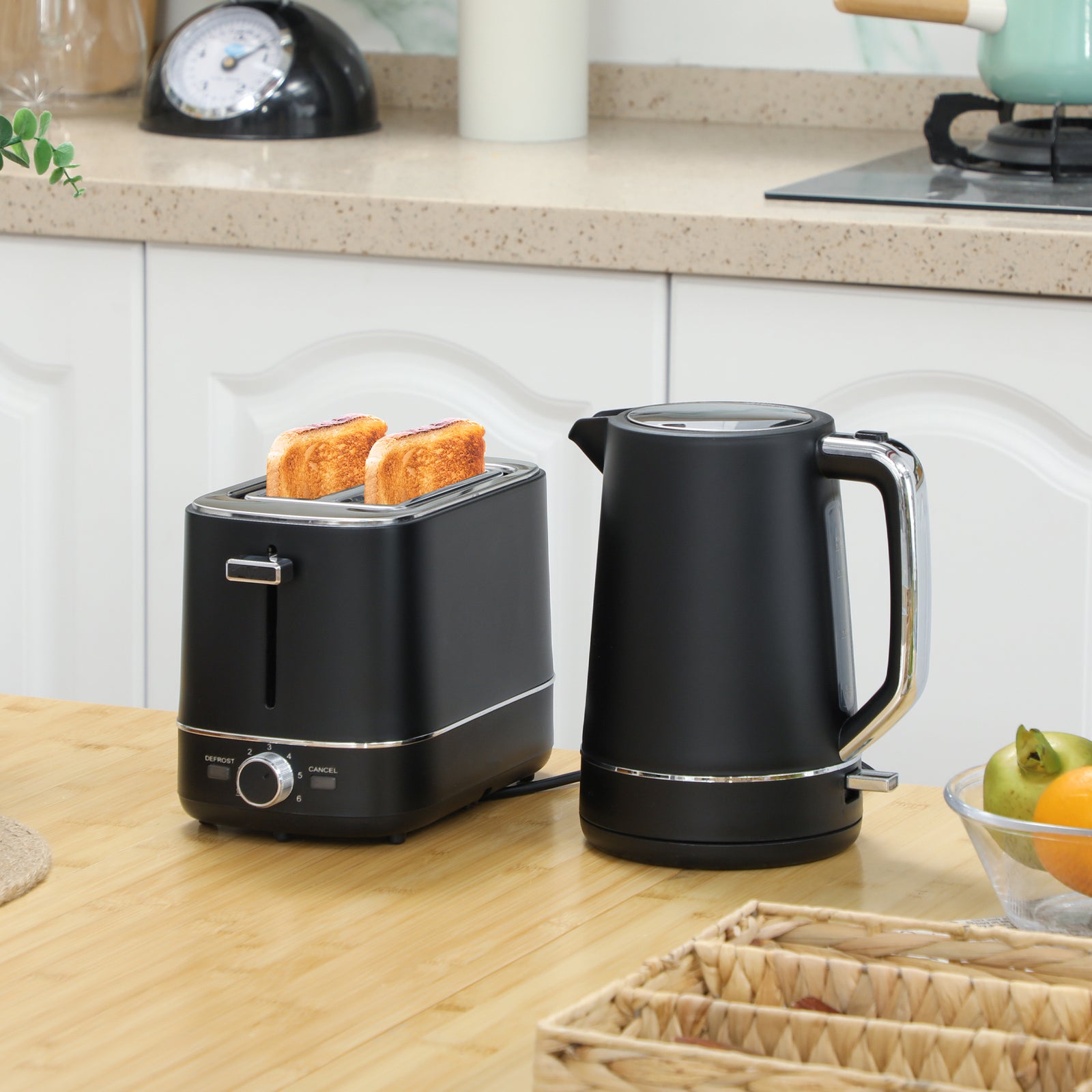 1.7l 3000w Fast Boil Electric Kettle And 2 Slice Toaster Set | Black