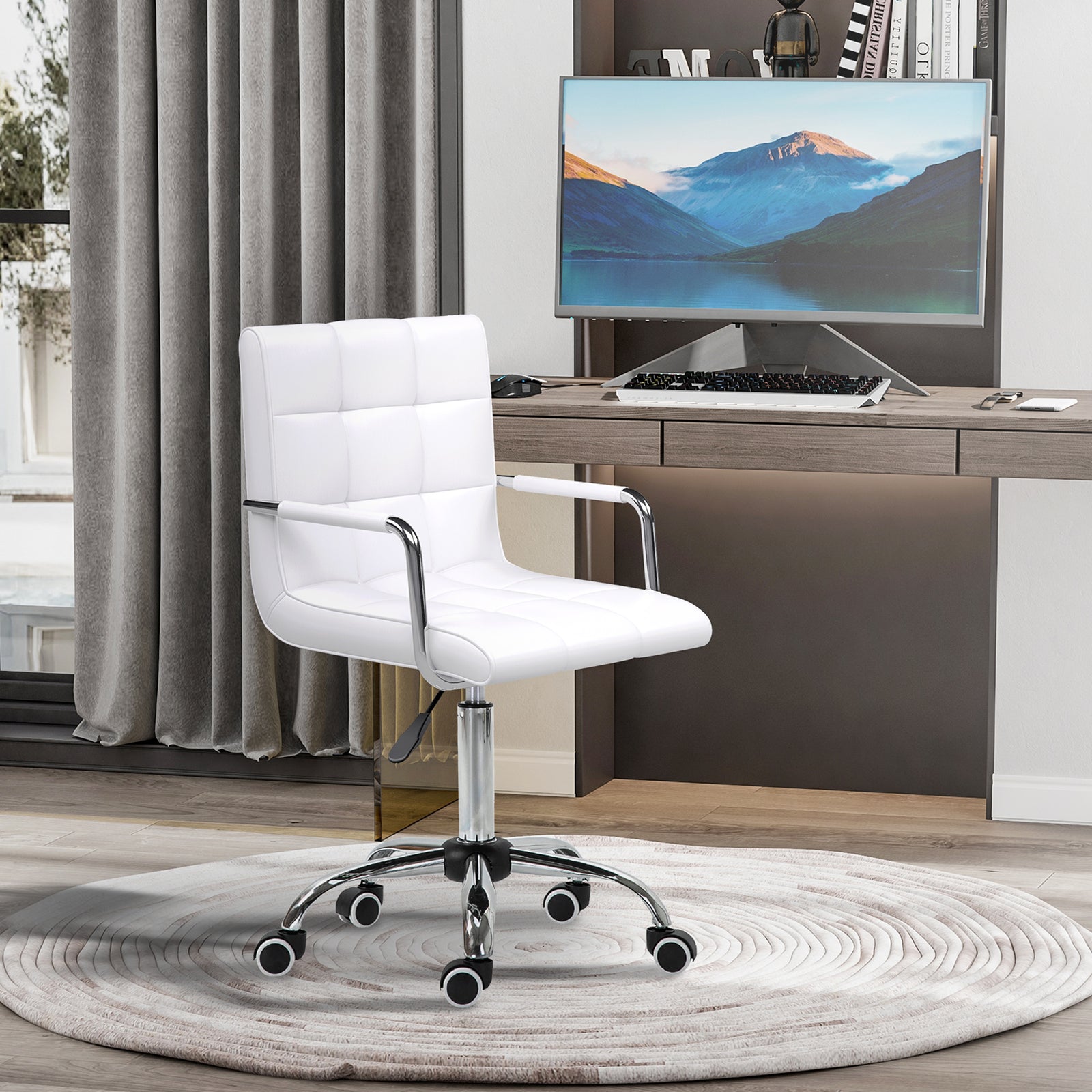 Mid Back Pu Office Chair Swivel | White