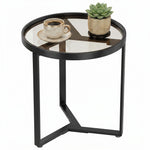 Round Side Table With Tempered Glass Top And Metal Frame | Black