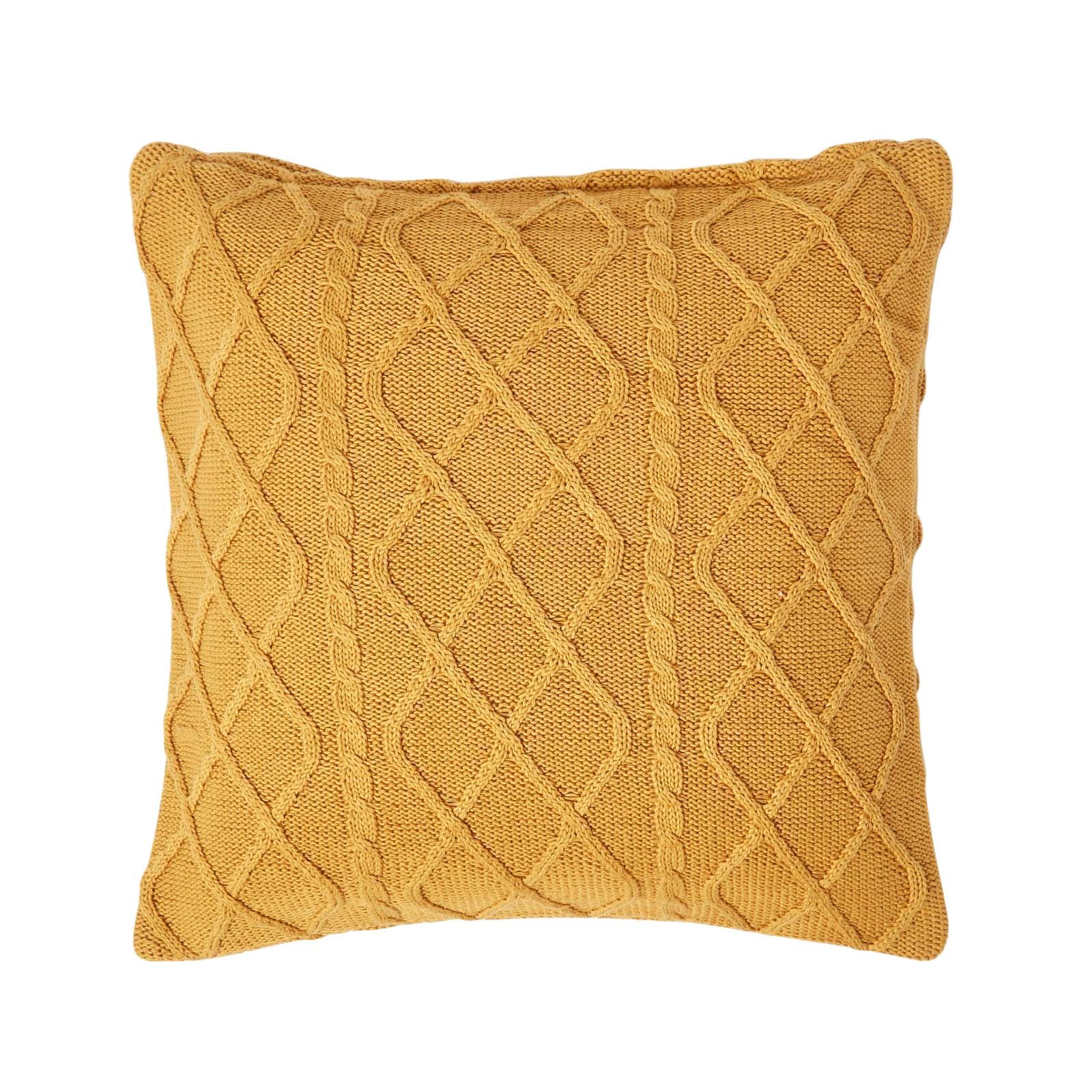 Diamond Cable Knit Cushion Cover | 45cm x 45cm | Mustard