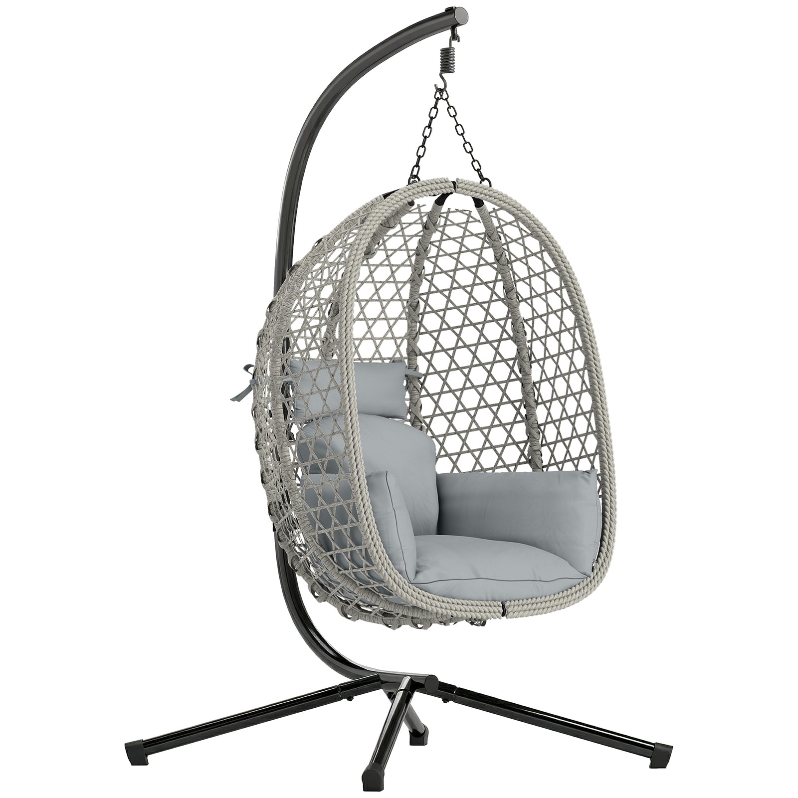 Hanging Egg Chair, Rattan Swing Chair With Stand | Light Grey
