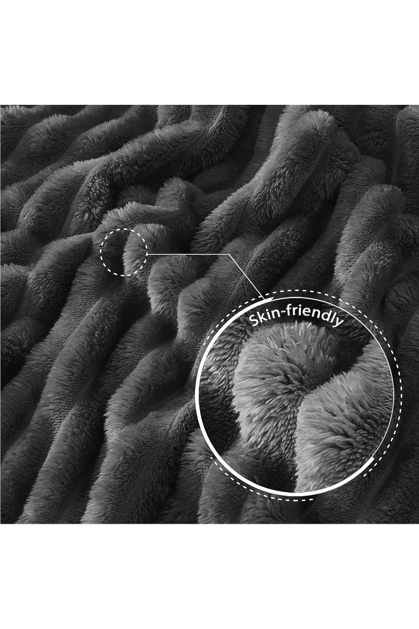 Ribbed Jacquard Fleece Blanket Throw Soft Warm Bed & Sofa Cover | 150cm x 200cm | Dark Grey